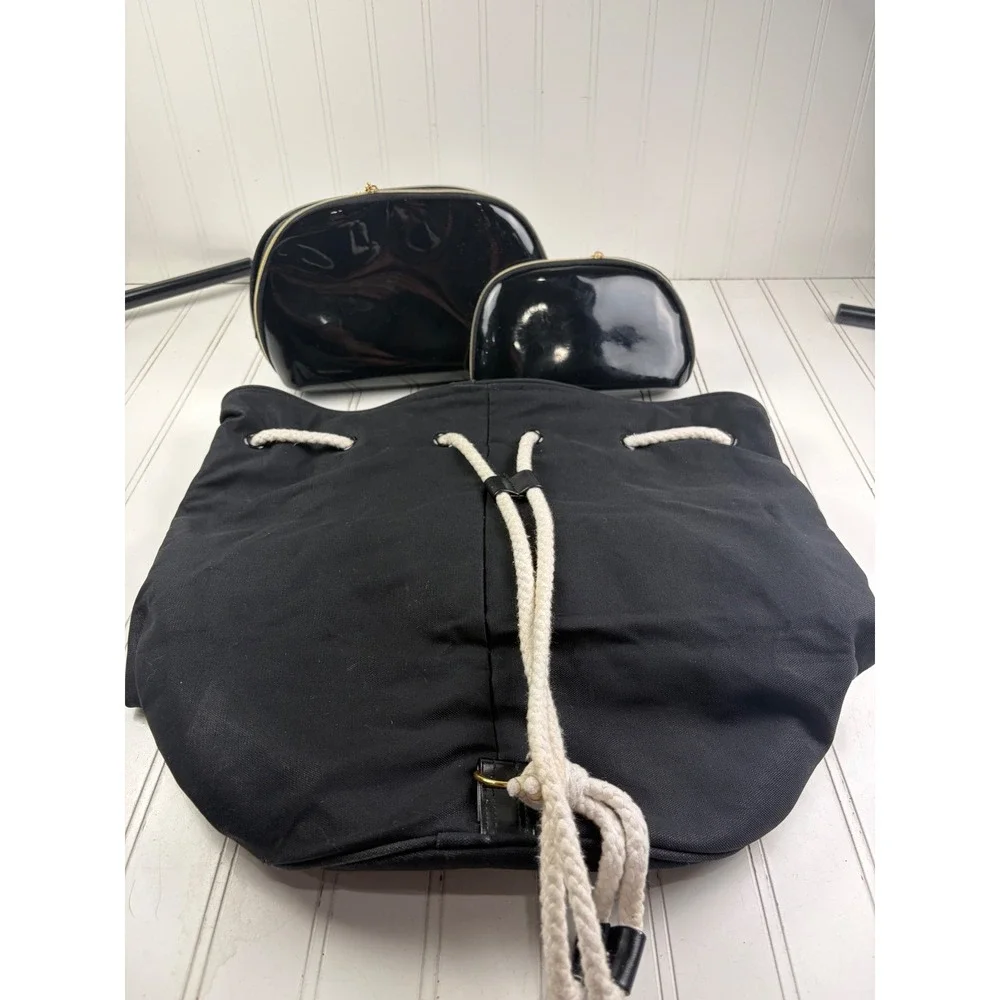 Chanel CC Logo Vintage Canvas Drawstring Bucket Bag Backpack & Two Cosmetic Bags